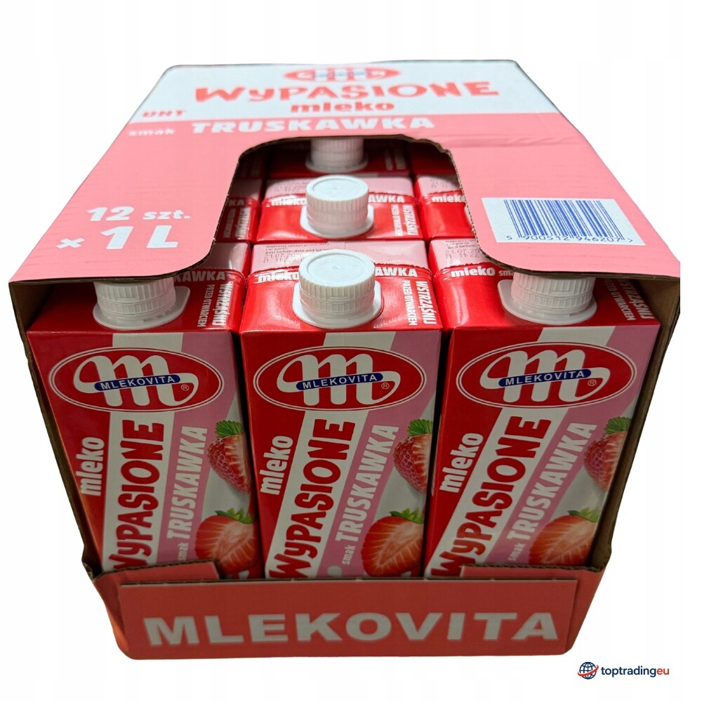 Mlekovita Vypasované jahodové mléko 1,5% 12x1L Karton Uht