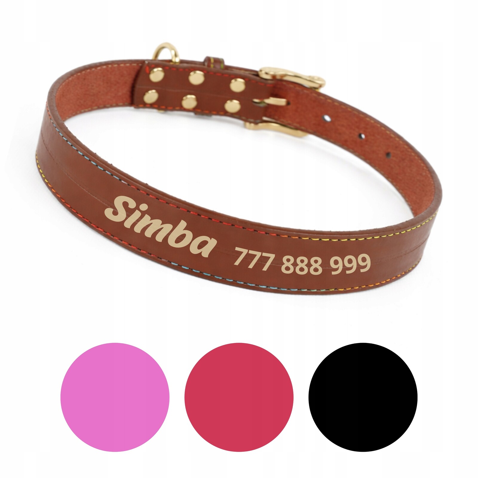 Obojek pro psa Silný nastavitelný kožený s gravírováním různé barvy L