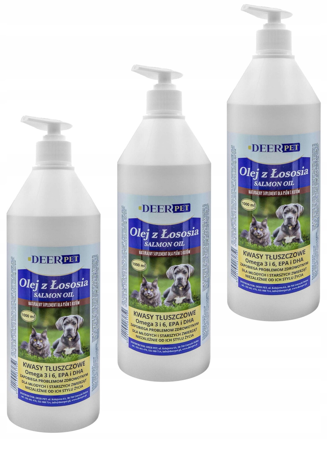 Lososový olej Salmon Oil pro psy a kočky 3x1 l Deer Pet