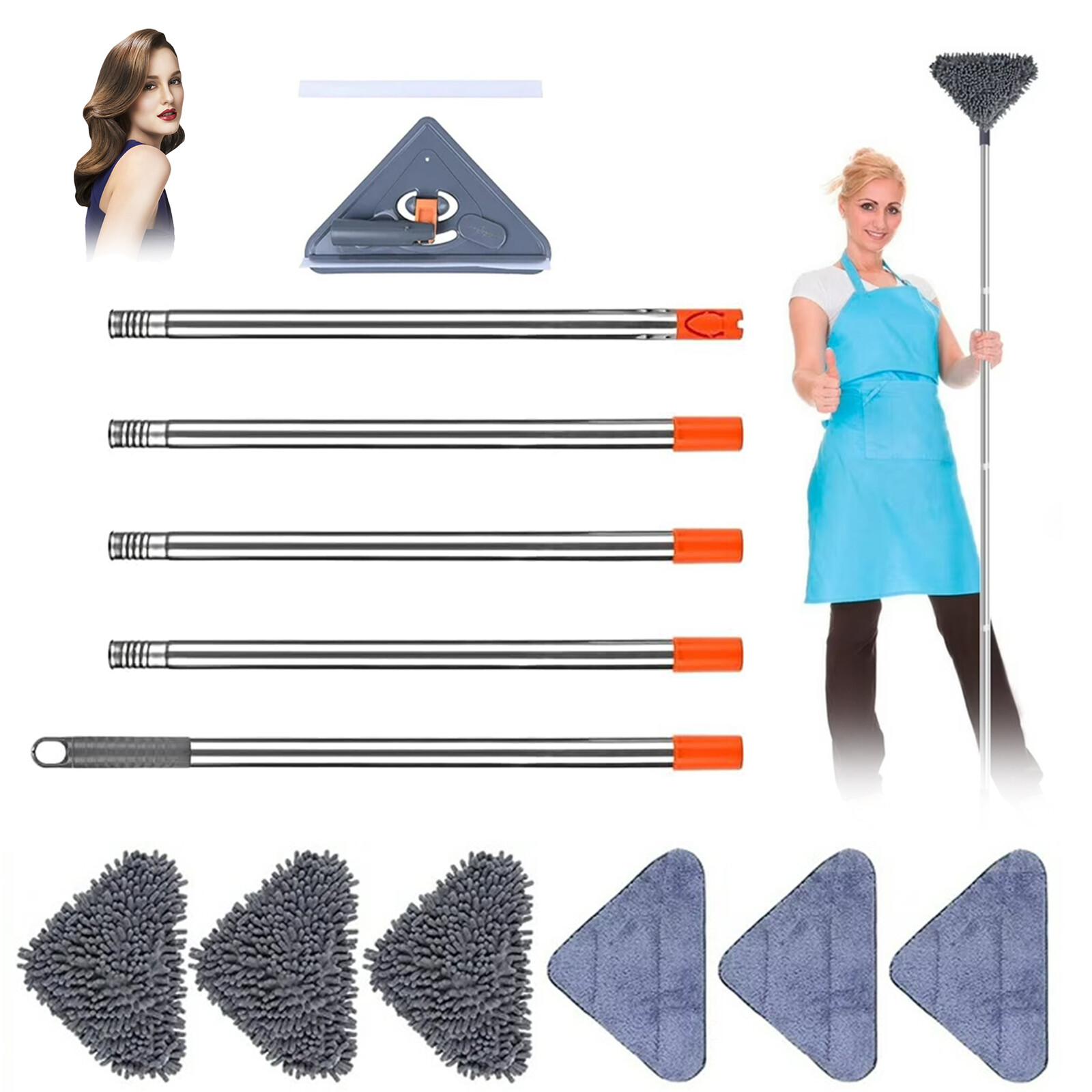 Nastavitelný Trojúhelníkový Mop, Nastavitelná Délka 360°, Otočná Hlava Pro Podlahu