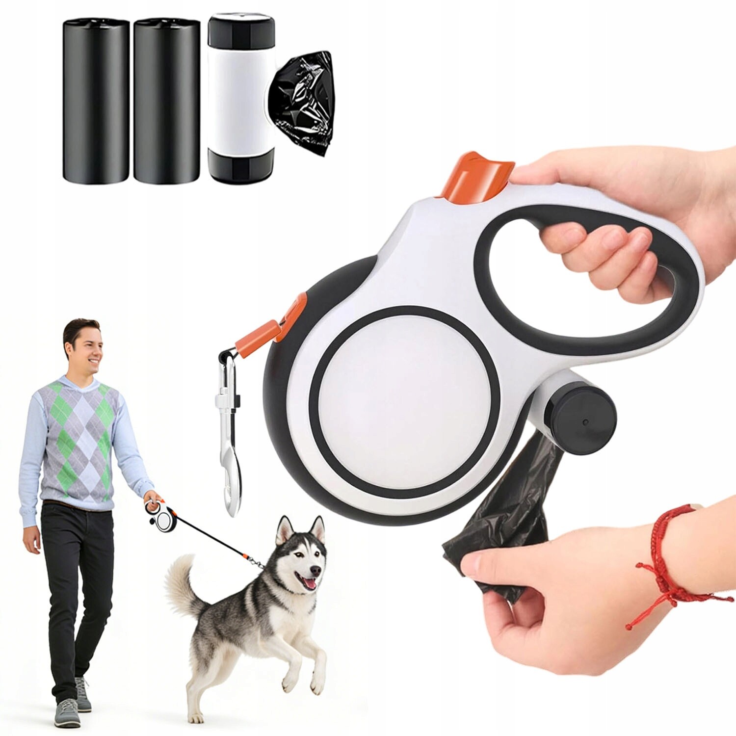 Dlouhá automatická Vodítko 8 m pro psa Silná páska s distributorem sáčků
