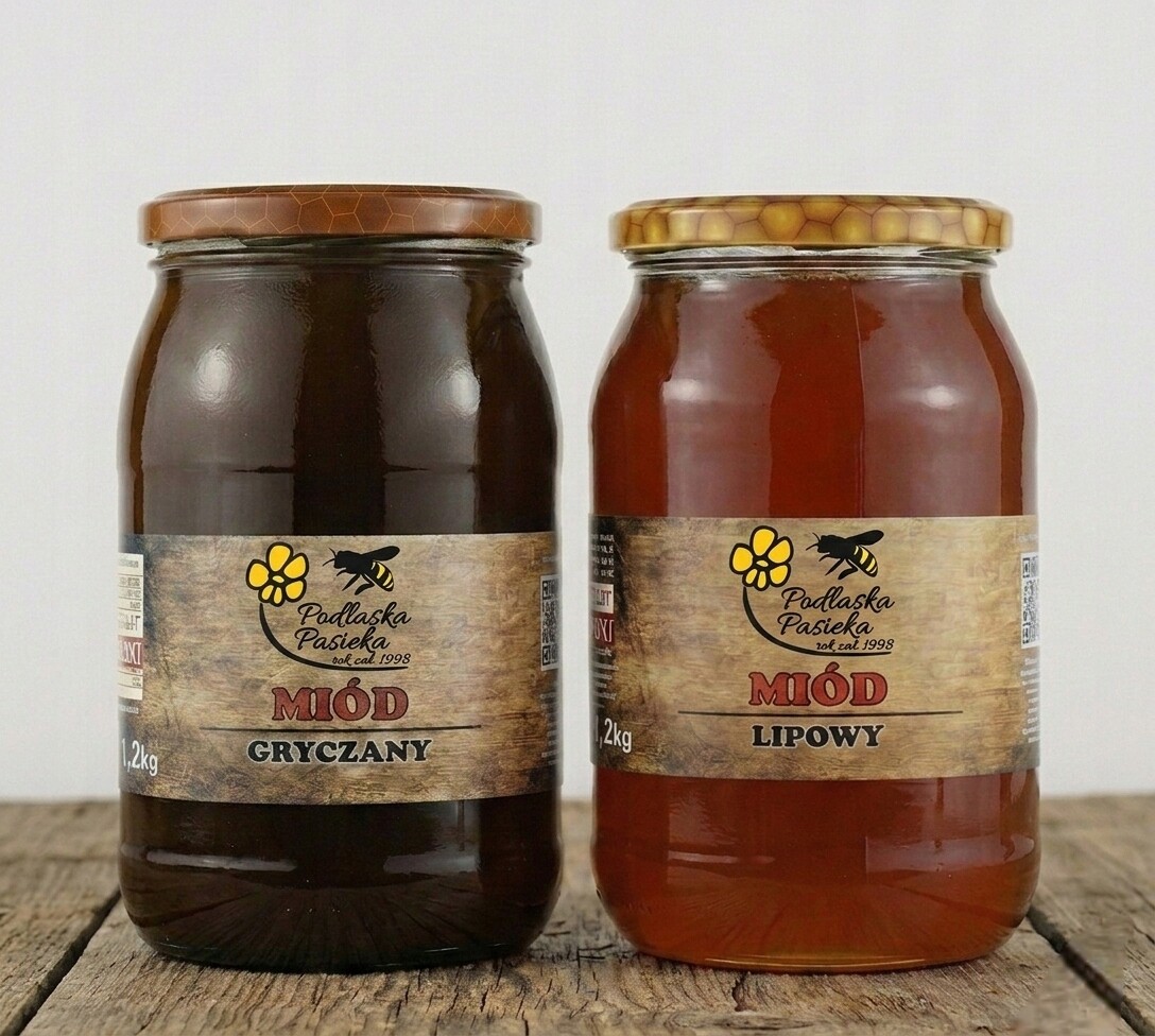 Sada Podlaských medů 2x 1,2 kg Pohankový a Lipový Přírodní z Pasieky