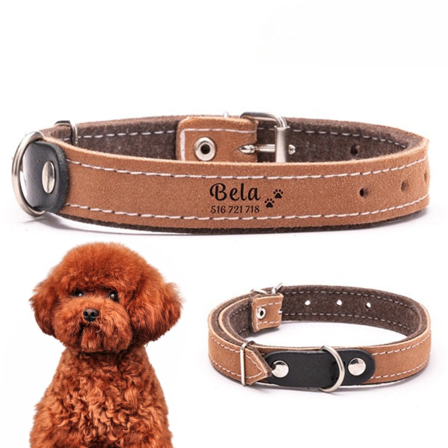 Kožený obojek pro psa Se Jménem a Gravírováním Bonus Dogeste S