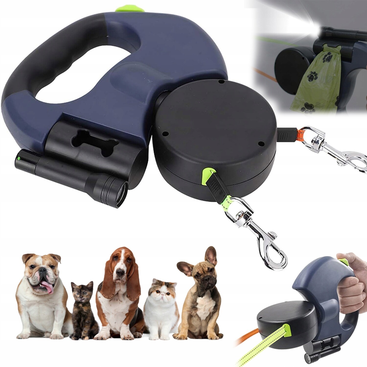 Automatická vodítko pro psa do 25 kg se svítilnou a nádobou