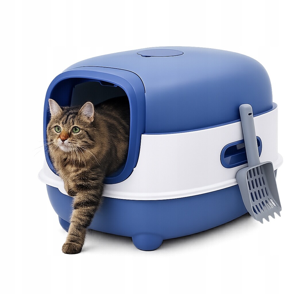 Toaleta pro kočky Velká Uv Uzavřená toaleta modrá Lopatka 54 cm HT01