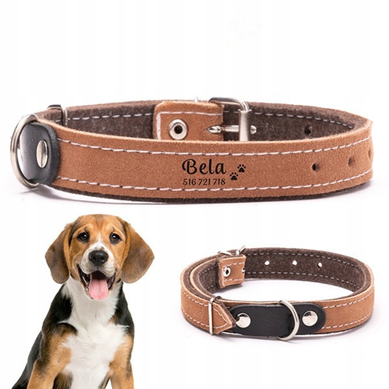 Kožený obojek pro psa Se Jménem a Gravírováním Bonus Dogeste M