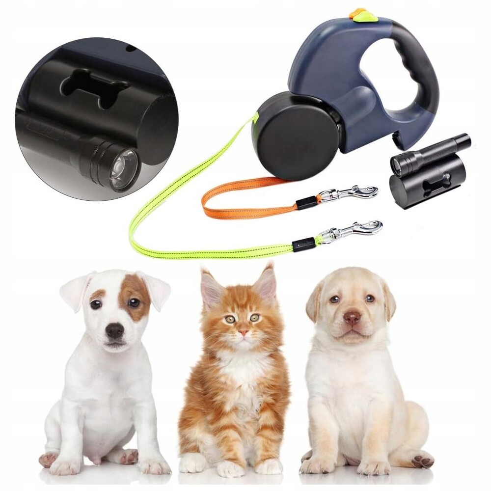 Vodítko Pro 2 Psy S Blokováním, Reflexní Led Svítilna 360° 3M