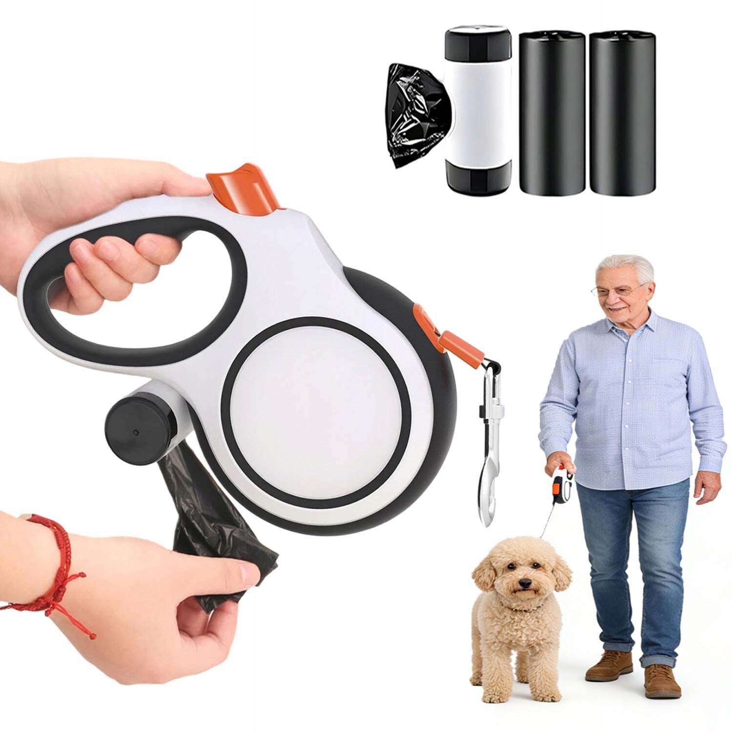 Vodítko 8 m pro velkého psa Silná páska se zámkem a sáčkem