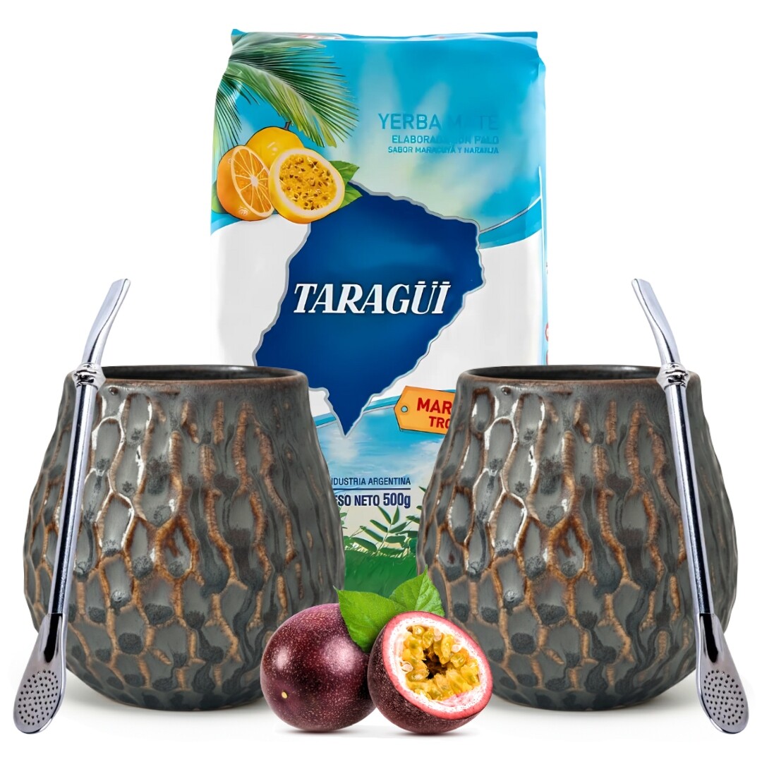 Yerba Mate Sada pro dva – Taragui Maracuya 2x Matero, Bombilla