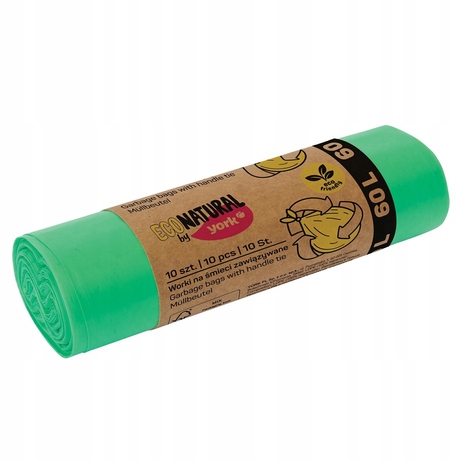 York pytle na odpadky vázané 60 l 10 Ks. odolné proti roztržení, zelené