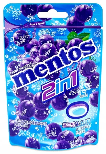 5 x Bonbóny, dražé Grape Soda 2v1 hroznové 45 g Mentos