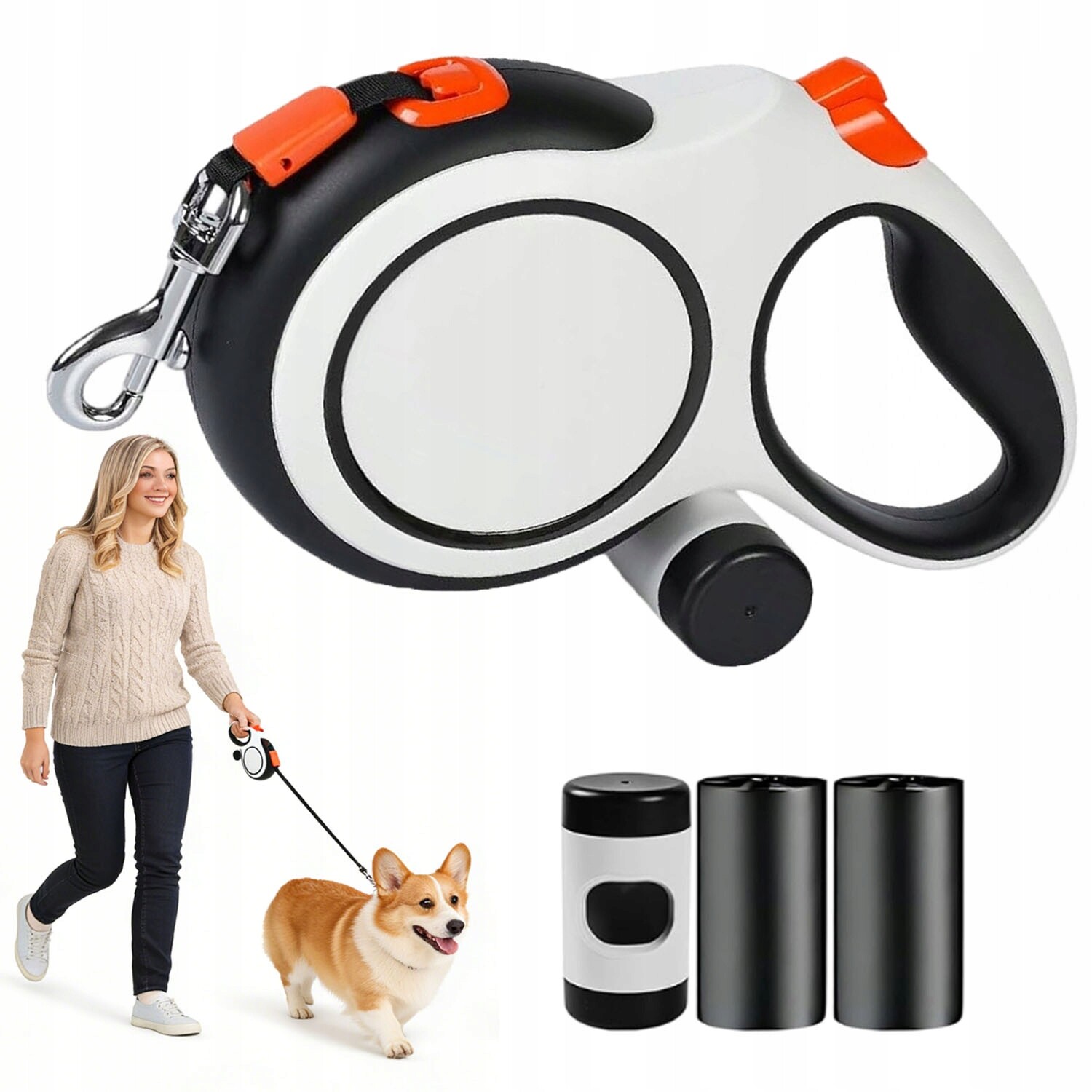 Dlouhé Vodítko pro psa 8 m s protiskluzovou rukojetí a sáčky