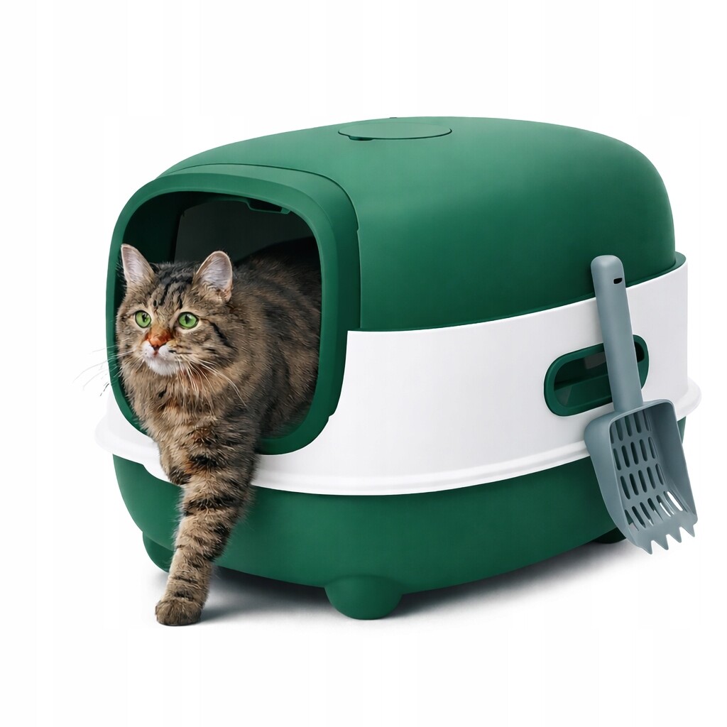 Toaleta pro kočky Velká 54 cm Uv Uzavřená toaleta zelená Lopatka HT01