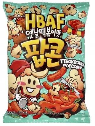 5 x Popcorn, korejská svačinka s příchutí knedlíků v omáčce Ttekbokki 80 g Hbaf