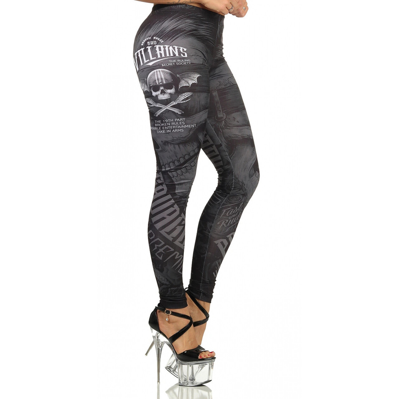 Legíny dámské Yakuza Premium Skull Gravy - černé-šedé, XS