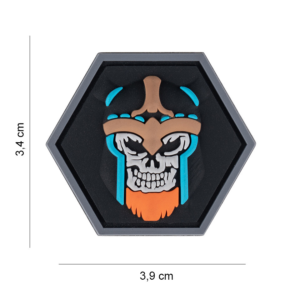 Gumová nášivka 101 Inc Hexagon Skull Viking - barevná