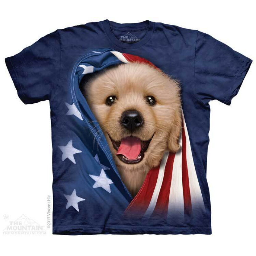 Tričko unisex The Mountain Patriotic Golden Pup (Zlatý retrývr) - modré, S