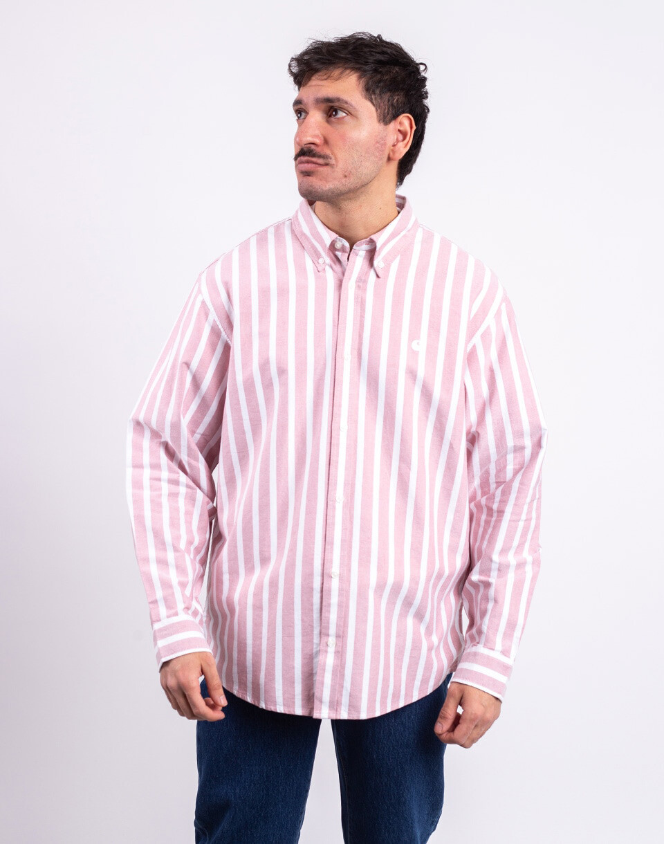 Carhartt WIP L/S Deven Shirt Deven Stripe, Oxide Red M