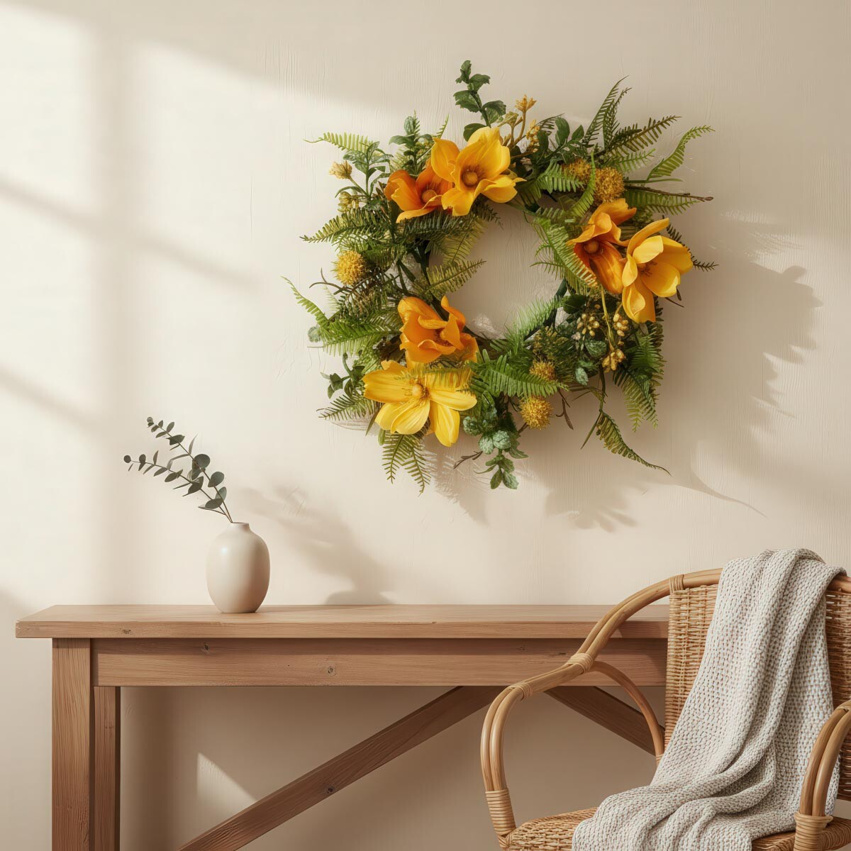 Gasper Dekorační věnec s kosmejem, 32 cm, žlutý