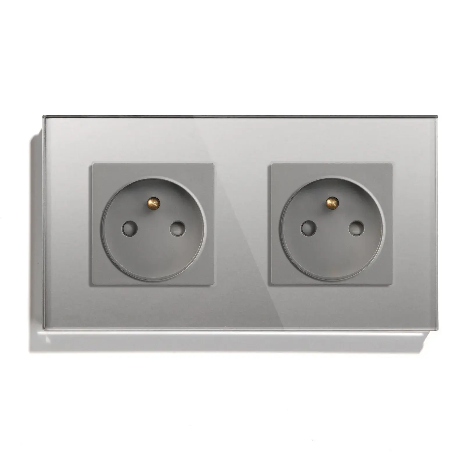 Dvojnásobná zásuvka z tvrzeného skla, stříbrná