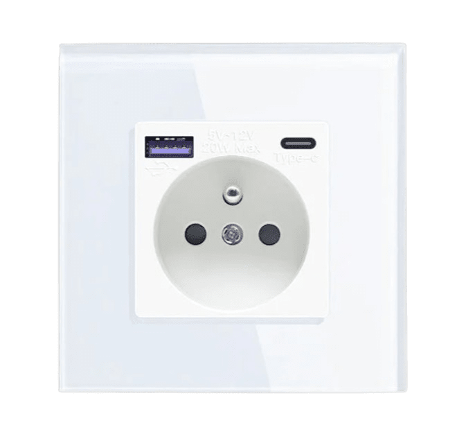 Jednoduchá zásuvka s USB a USB-C, rychlonabíjecí, bílá