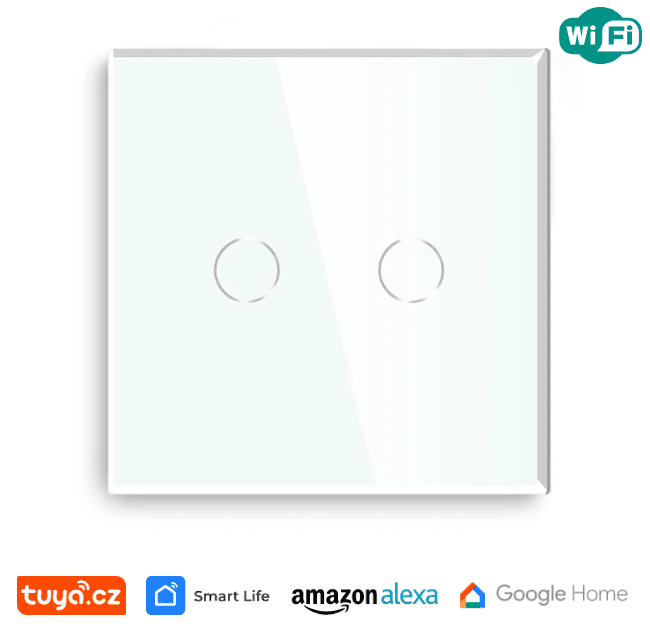 WiFi dvojnásobný vypínač na světlo s ovládáním přes aplikaci, dotykový, bílý