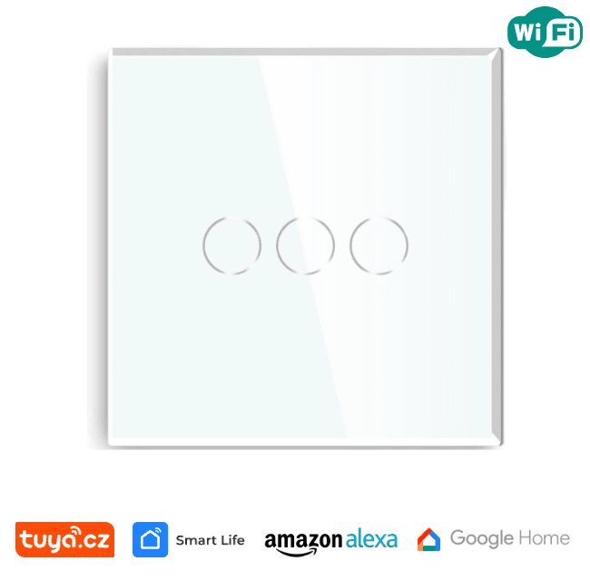 WiFi trojnásobný vypínač na světlo s ovládáním přes aplikaci, dotykový, bílý
