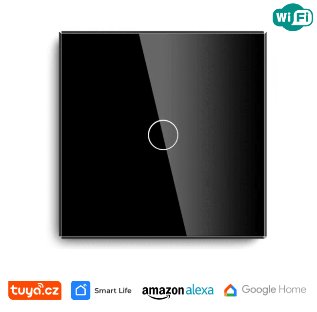 WiFi jednoduchý vypínač na světlo s ovládáním přes aplikaci, dotykový, černý