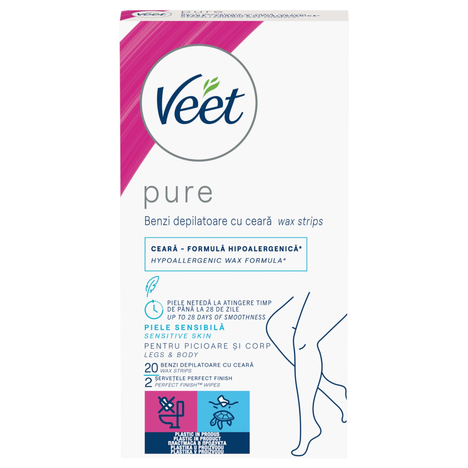 Veet Pure - depilační pásky na nohy a tělo - citlivá pokožka (20 ks)
