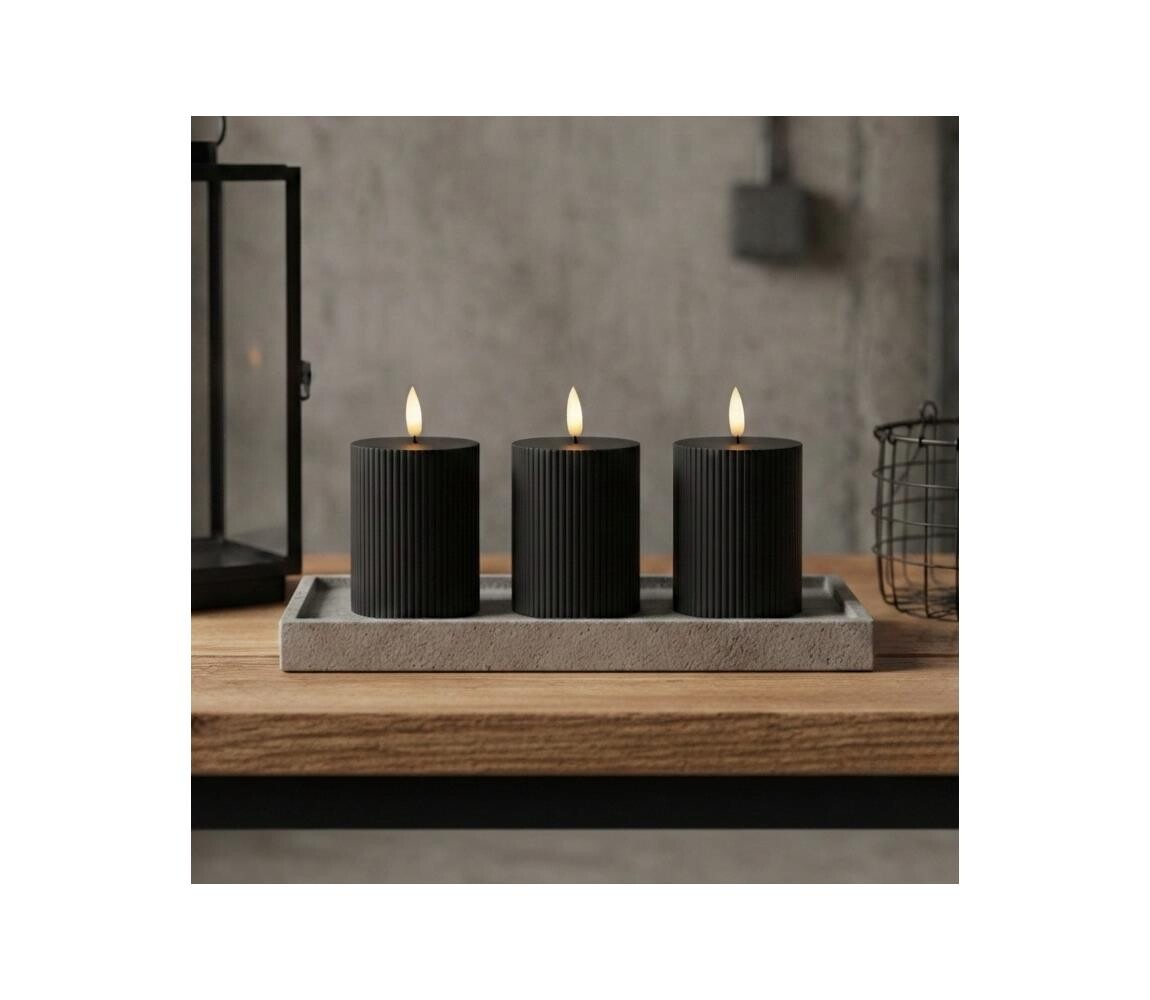 Estilo Home SADA 3x LED Svíčka BRILLO LED/2xAA 10 cm černá + dálkové ovládání 5905623255194