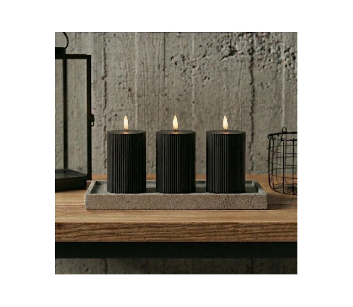 Estilo Home SADA 3x LED Svíčka BRILLO LED/2xAA 12,5 cm černá + dálkové ovládání 5905623255200
