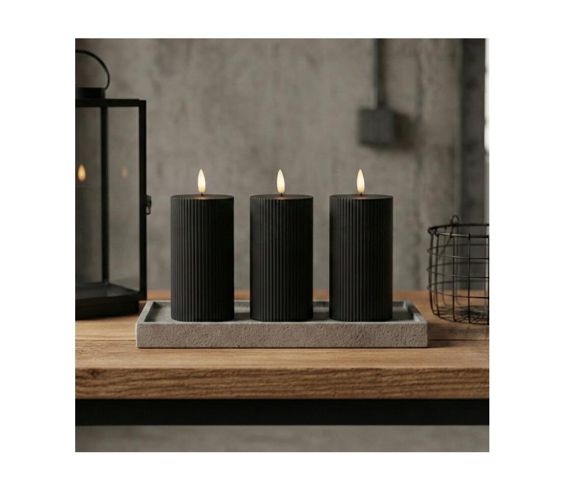 Estilo Home SADA 3x LED Svíčka BRILLO LED/2xAA 15 cm černá + dálkové ovládání 5905623255217