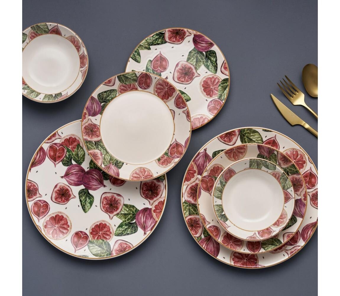 Jídelní sada 24 ks červená/bílá/zelená/keramika 492PST1113