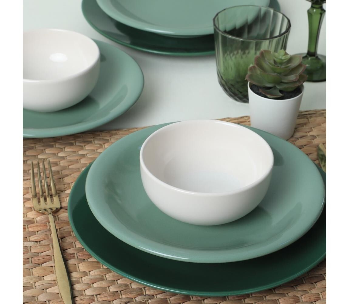 Jídelní sada 18 ks zelená/bílá/keramika 275KRM1970