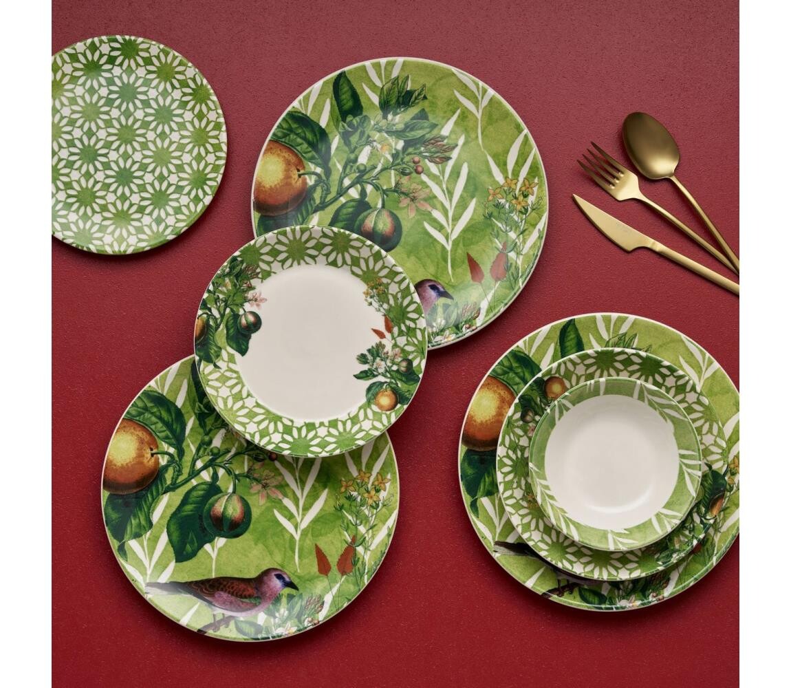 Jídelní sada 24 ks zelená/bílá/keramika 492PST1106