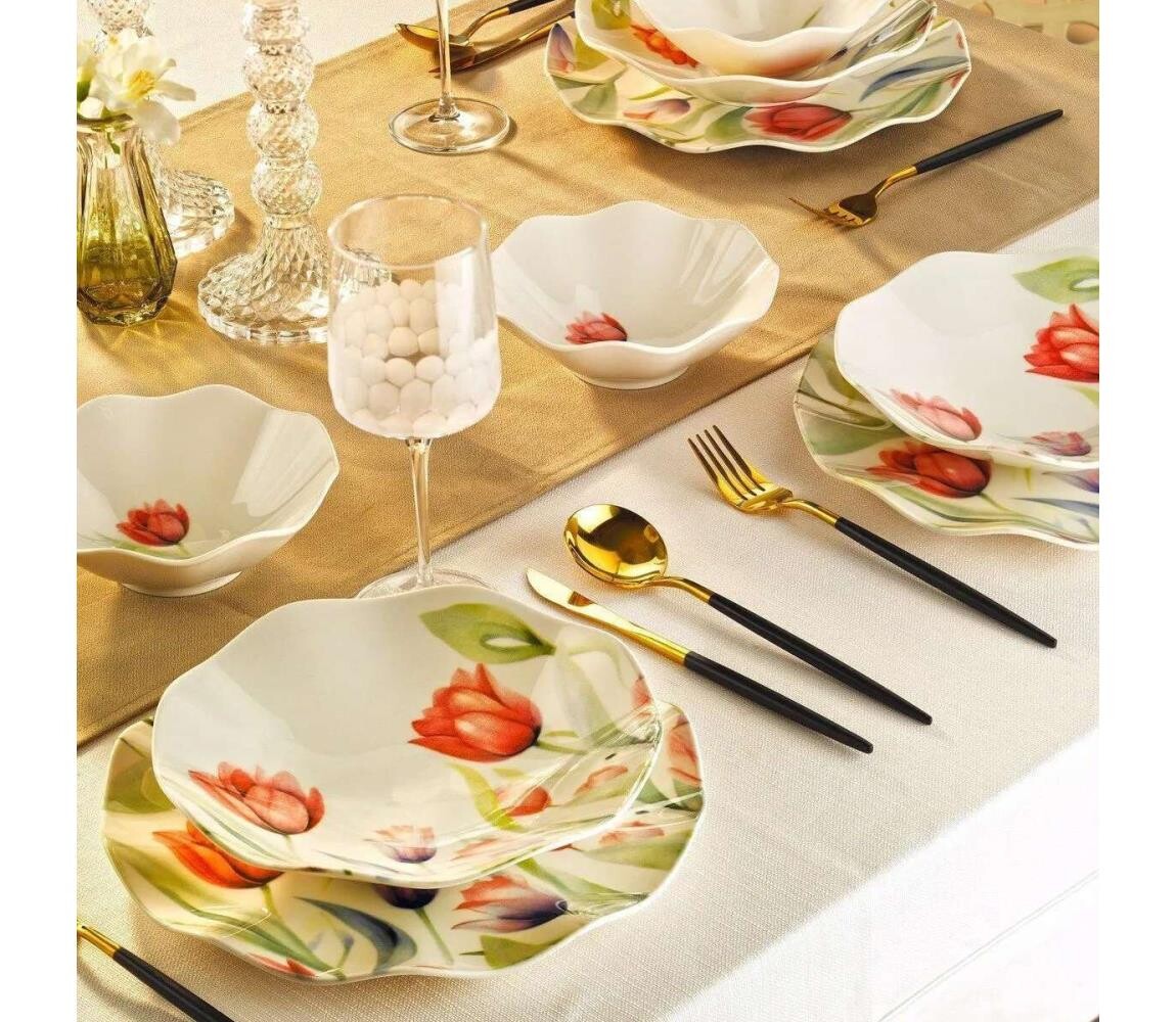 Jídelní sada 18 ks červená/zelená/bílá/porcelán 430KSV6226