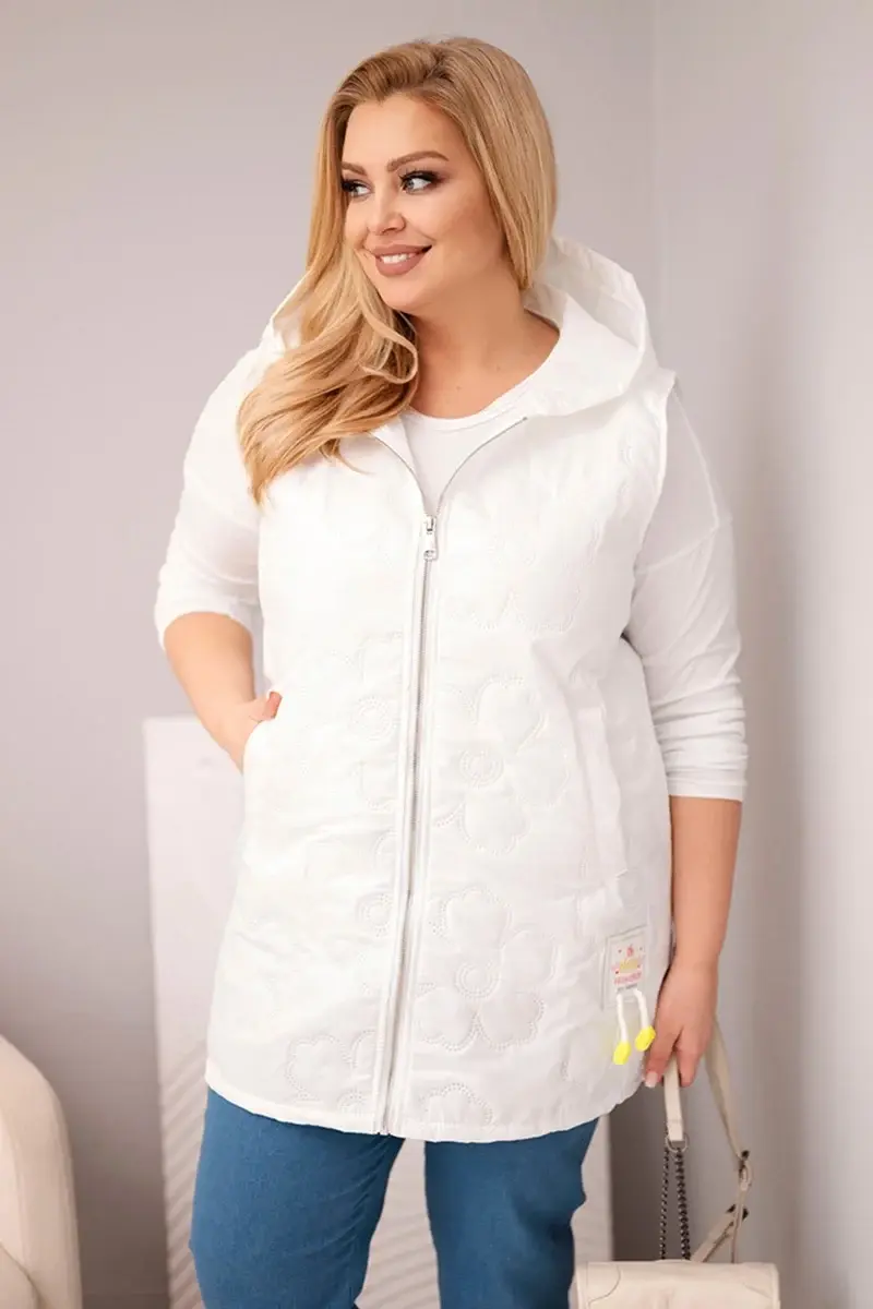 Kesi Plus Size dámská vesta s kapucí bílá