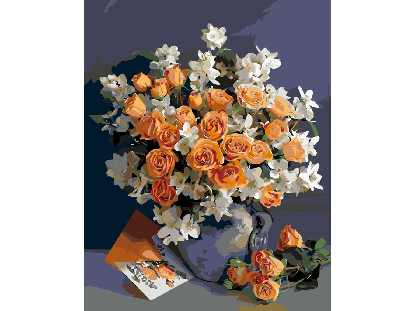 MALUJEŠ Malování podle čísel - MARIANNA LOKSHINA - KYTICE ORANŽOVÝCH RŮŽÍ Rozměr: 80x100 cm