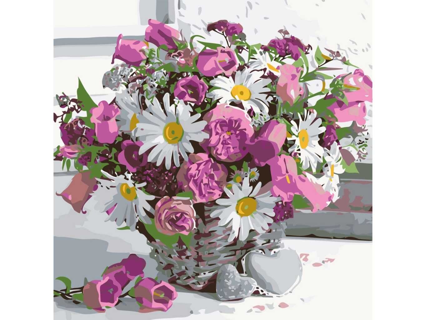 MALUJEŠ Malování podle čísel - MARIANNA LOKSHINA - KOPRETINY A RŮŽE Rozměr: 80x80 cm