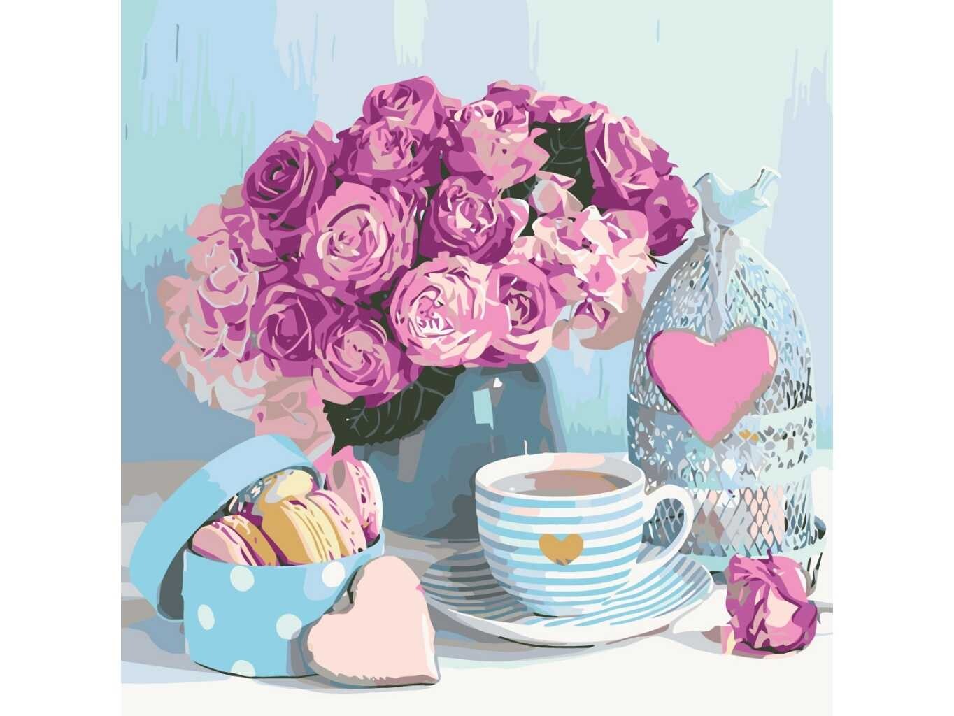 MALUJEŠ Malování podle čísel - MARIANNA LOKSHINA - RŮŽE A MAKRONKY Rozměr: 80x80 cm