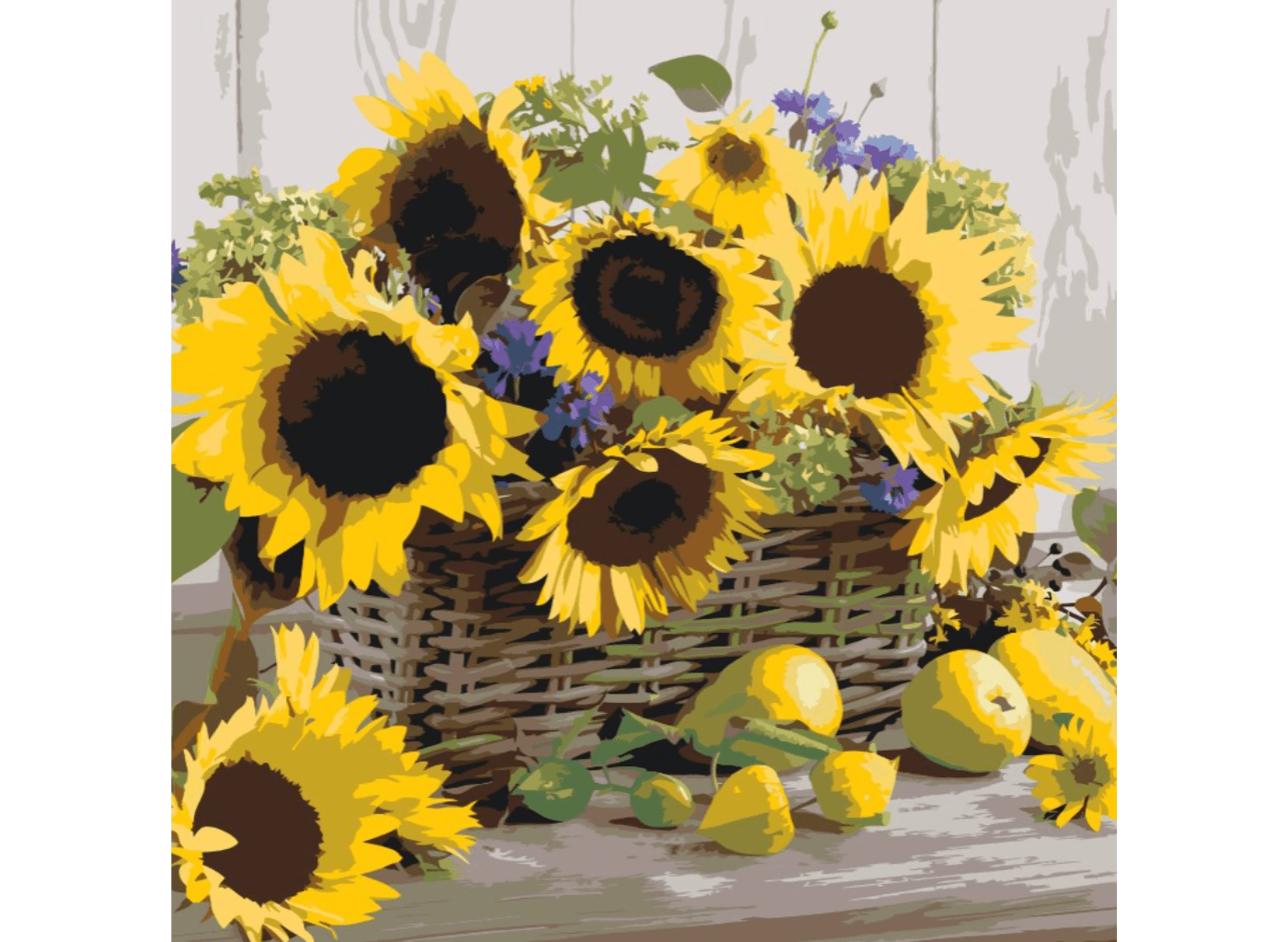 MALUJEŠ Malování podle čísel - MARIANNA LOKSHINA - SLUNEČNICE V KOŠÍKU Rozměr: 80x80 cm