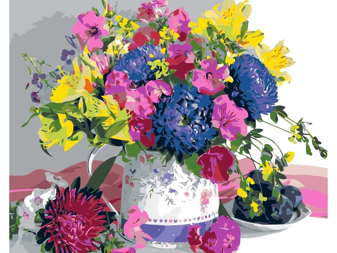 MALUJEŠ Malování podle čísel - MARIANNA LOKSHINA - KYTICE JARNÍCH KVĚTIN V MALOVANÉ VÁZE Rozměr: 80x100 cm