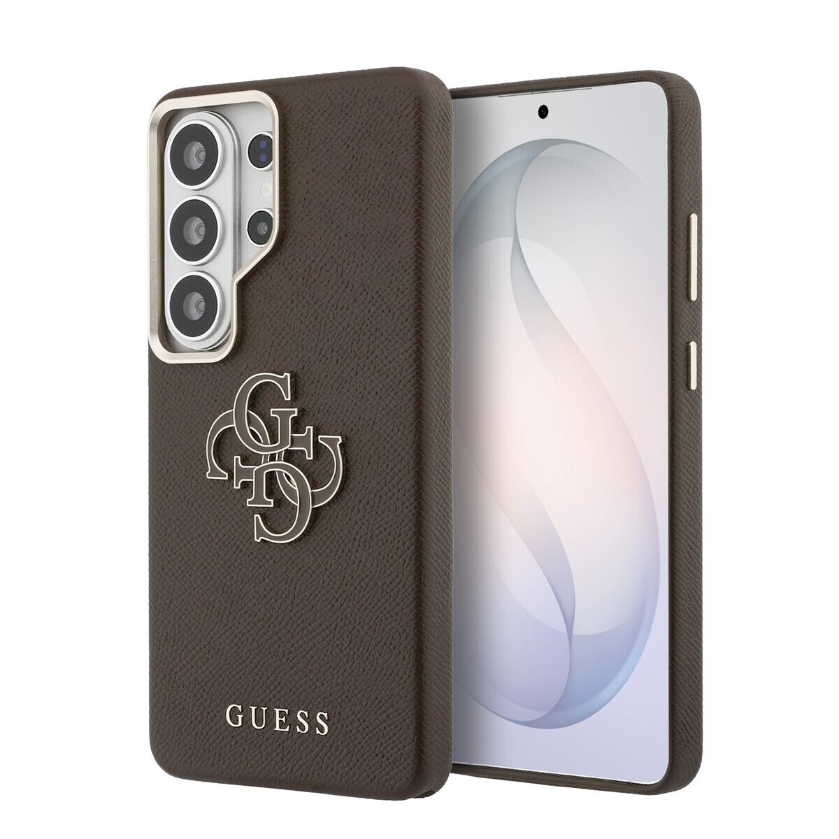 Guess PU 4G Resin Metal Logo Zadní Kryt pro Samsung Galaxy S26 Ultra Brown GUHCS26L5PS4RGGW