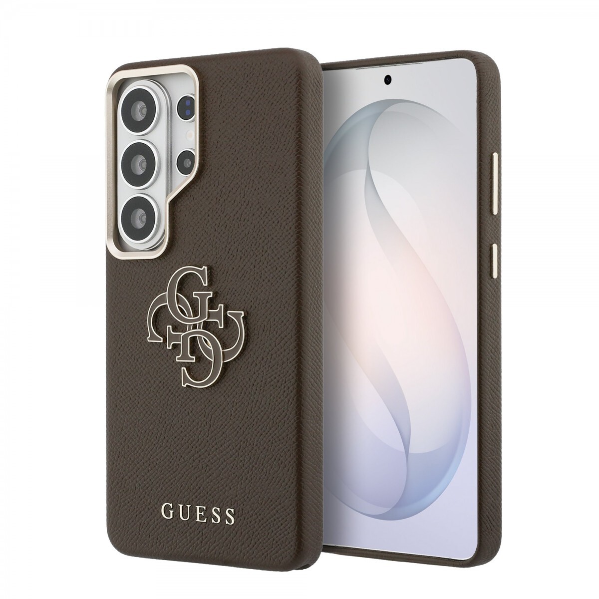 Zadní kryt Guess PU 4G Resin Metal Logo pro Samsung Galaxy S26 Ultra hnědý