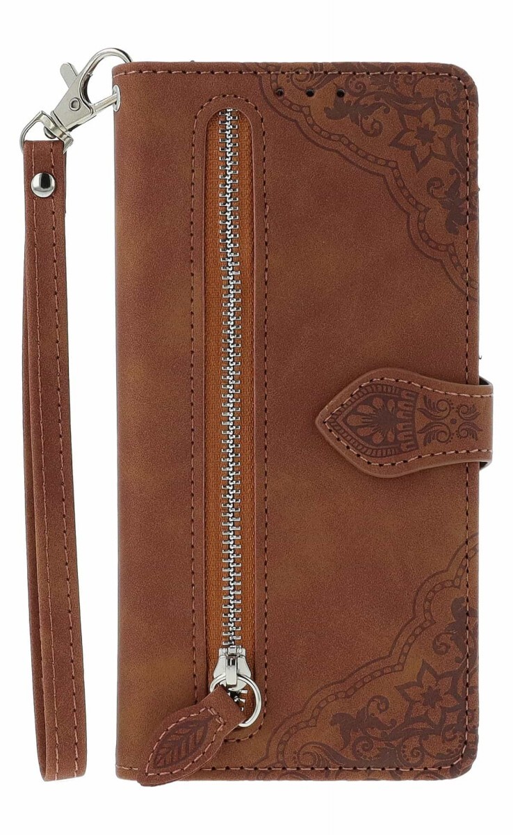 Pouzdro TopQ Xiaomi Redmi 15 knížkové se zipem hnědé 171752