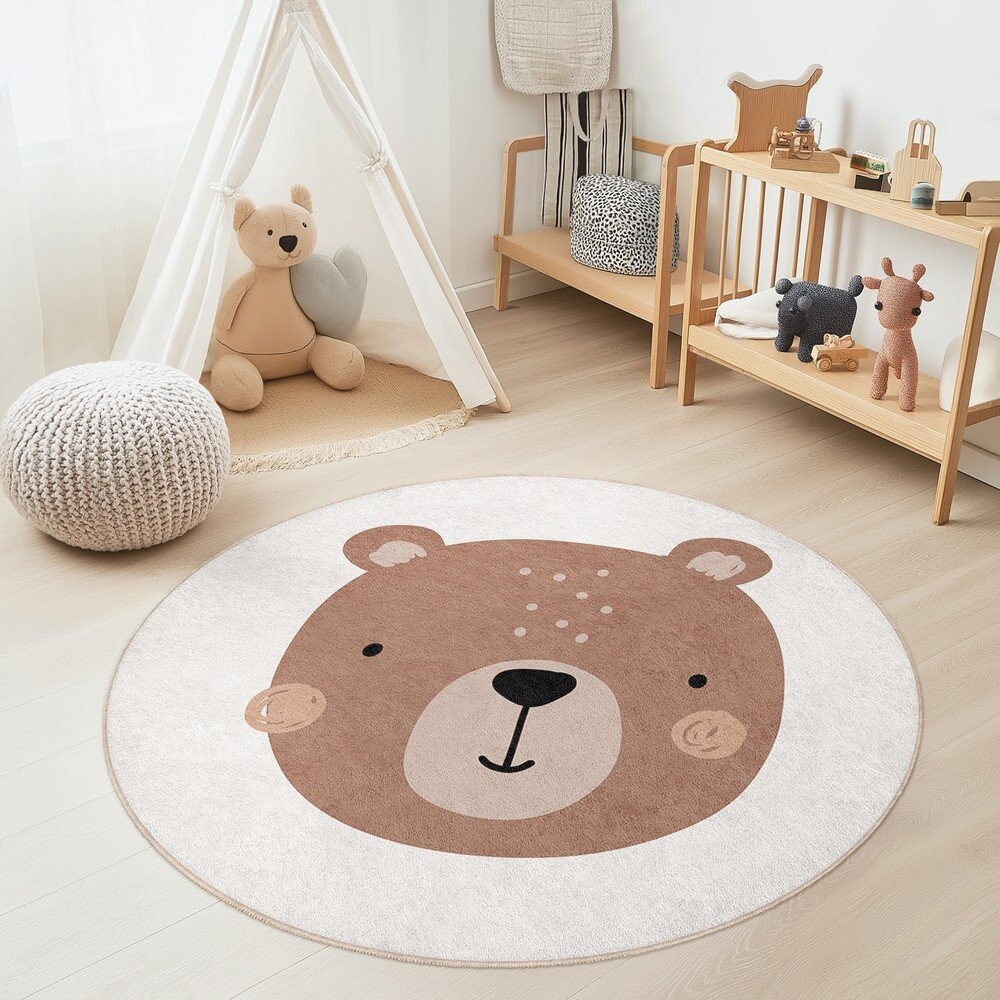 Hnědý/krémový pratelný dětský hrací koberec ø100 cm Teddy Bear – Mila Home