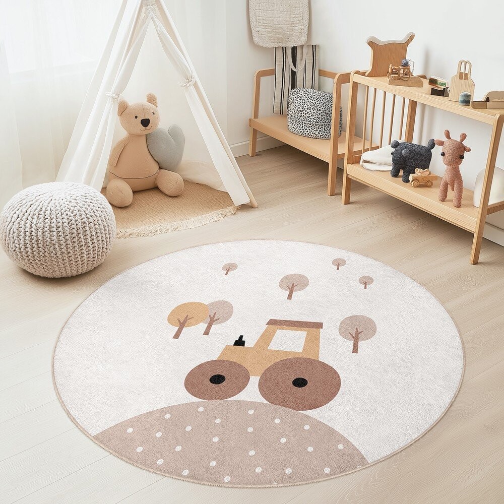Béžový pratelný dětský hrací koberec ø150 cm Tractor World – Mila Home
