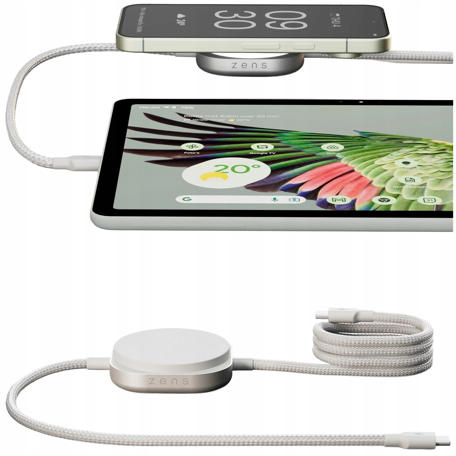 Zens Cable Usb C-C Pro 2 Magnetický kabel Usb-c Qi2 15W pro 2 zařízení