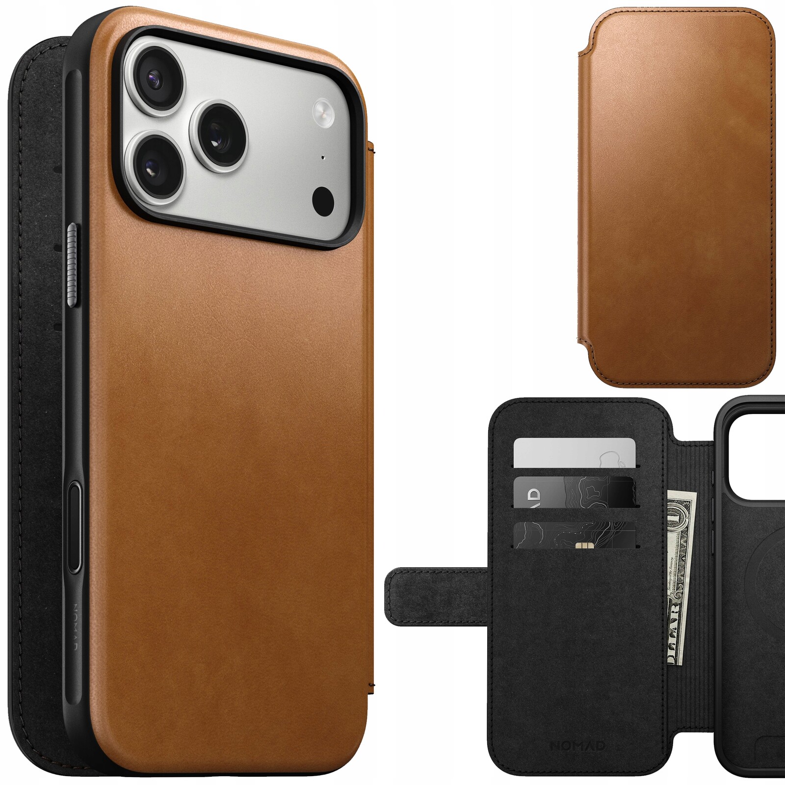 Nomad Modern Leather Folio Pouzdro s MagSafe pro iPhone 17 Pro Max