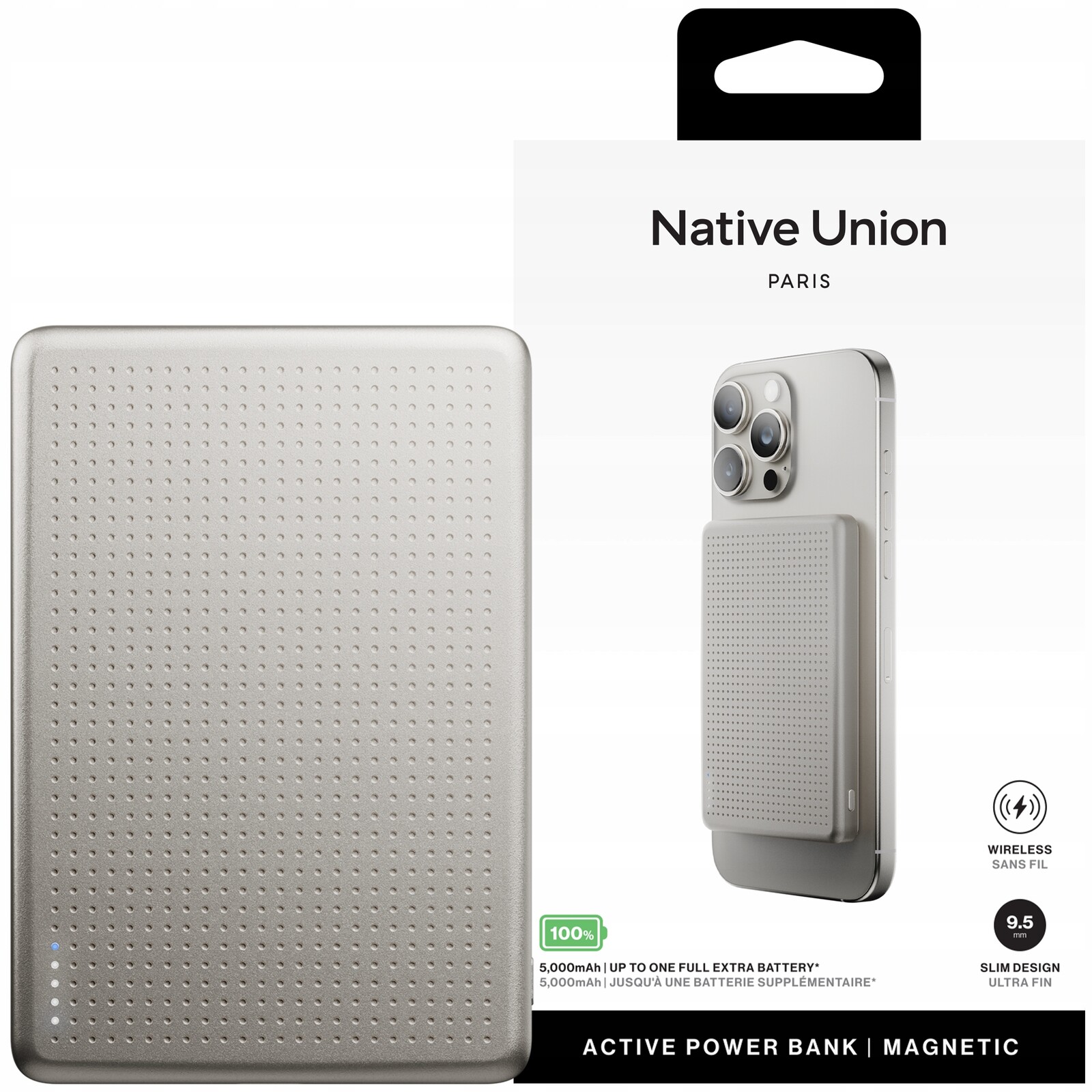 Native Union Active – magnetická powerbanka 5000 mAh Qi2 s MagSafe pro iPhone
